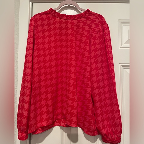Ann Taylor Factory pink/red houndstooth ruffle collared blouse - Picture 1 of 4